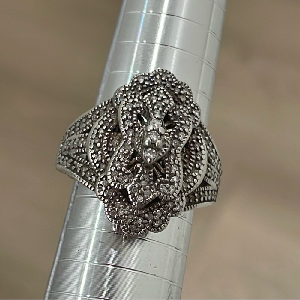 Thailand DDB 925 Silver Diamond Cluster Ring Size 8.75